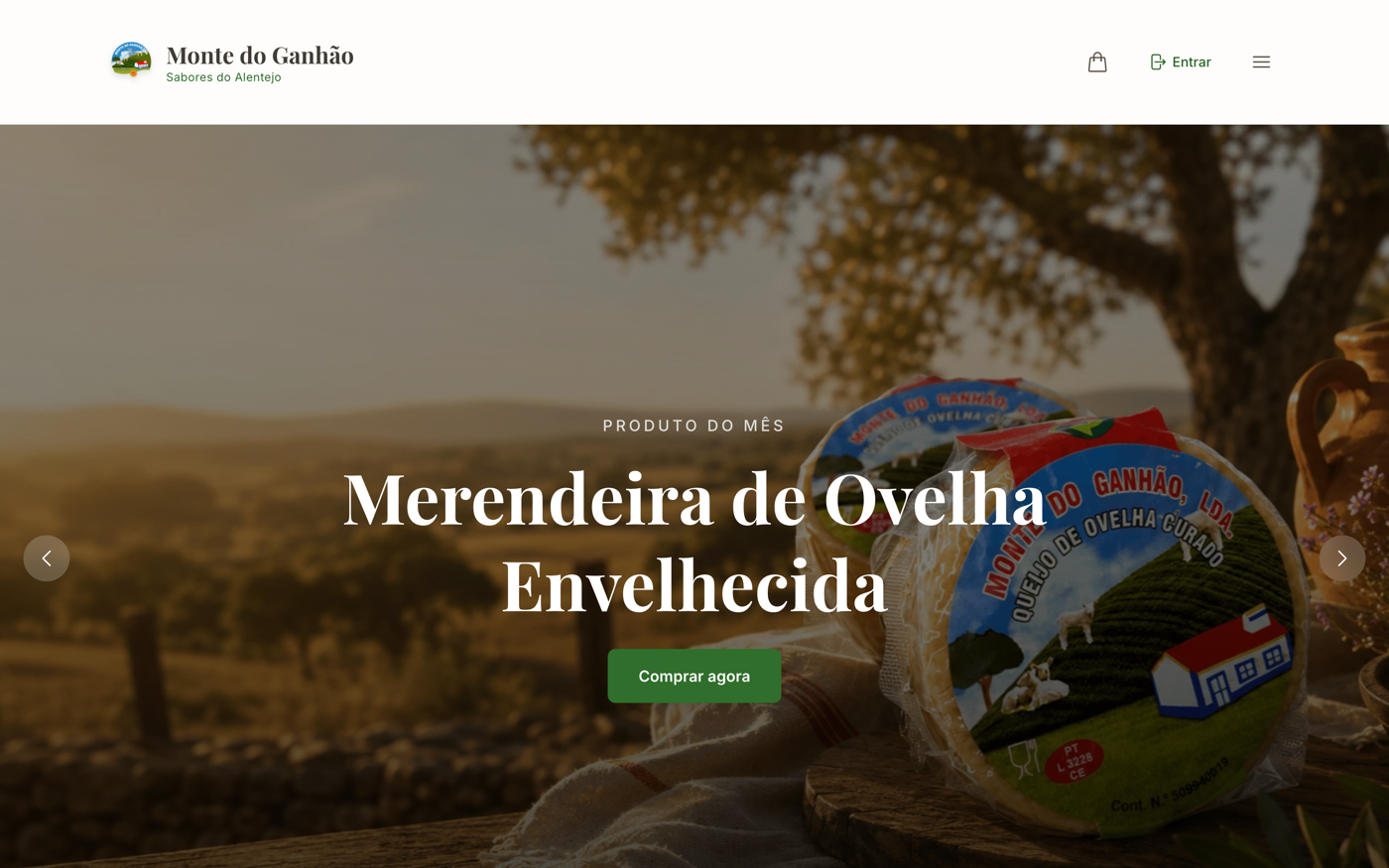 Homepage da loja online do Monte do Ganhão