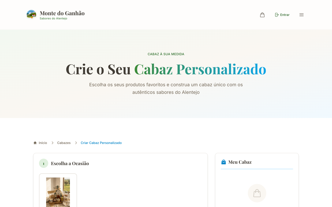 Construtor de cabaz à medida, onde o cliente escolhe produto a produto